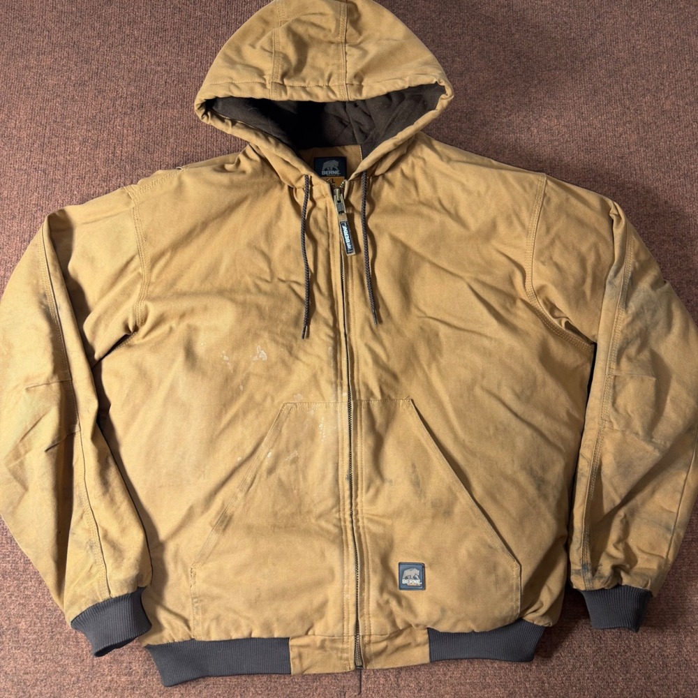Berne Workwear Mens XL Tall Brown Duck Canvas Hooded Jacket HJ51BD Distressed